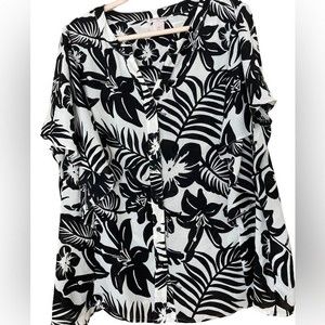 Allison Daley Womens 2X Shirt Floral Blouse Sheer